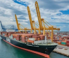 Cargo ship at container port